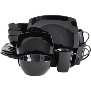 imageGibson Soho Lounge Square Reactive Glaze Stoneware Dinnerware Set Service for 4 16pc AmberBlack