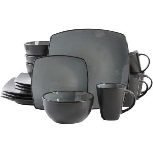 imageGibson Soho Lounge Square Reactive Glaze Stoneware Dinnerware Set Service for 4 16pc AmberEclipse Grey