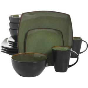 imageGibson Soho Lounge Square Reactive Glaze Stoneware Dinnerware Set Service for 4 16pc AmberGreen
