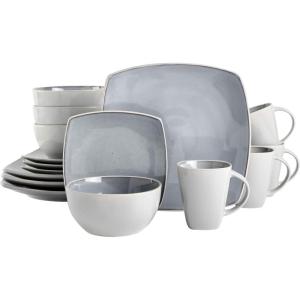 imageGibson Soho Lounge Square Reactive Glaze Stoneware Dinnerware Set Service for 4 16pc AmberLight Gray
