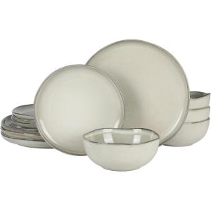 imageGibson Soho Lounge Square Reactive Glaze Stoneware Dinnerware Set Service for 4 16pc AmberMoon White