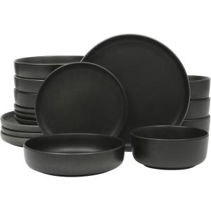 imageGibson Soho Lounge Square Reactive Glaze Stoneware Dinnerware Set Service for 4 16pc AmberPasco Black
