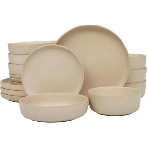 imageGibson Soho Lounge Square Reactive Glaze Stoneware Dinnerware Set Service for 4 16pc AmberPasco Cream
