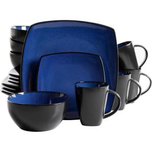 imageGibson Soho Lounge Square Reactive Glaze Stoneware Dinnerware Set Service for 4 16pc AmberSapphire
