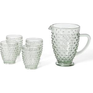 imageMartha Stewart Chauncey 4Pack 142 oz Hobnail Handmade Glass Goblet  PinkGreen Hobnail