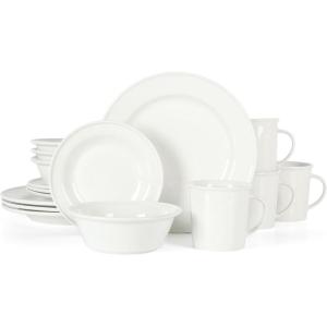 imageMartha Stewart Cliffield High Fired 16Piece Porcelain Chip and Scratch Resistant Plates Bowls and Mugs Dinnerware Set Service for 4  WhiteWhite