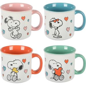 imagePeanuts Snoopy Mothers Love 4 Pack Large 21 OZ Camper Stoneware Mugs