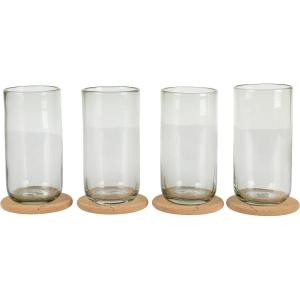 imageSayulita Spring 8 Piece Hand Made 21 OZ Jadeite Colored Glass Tumbler Set wCoasters