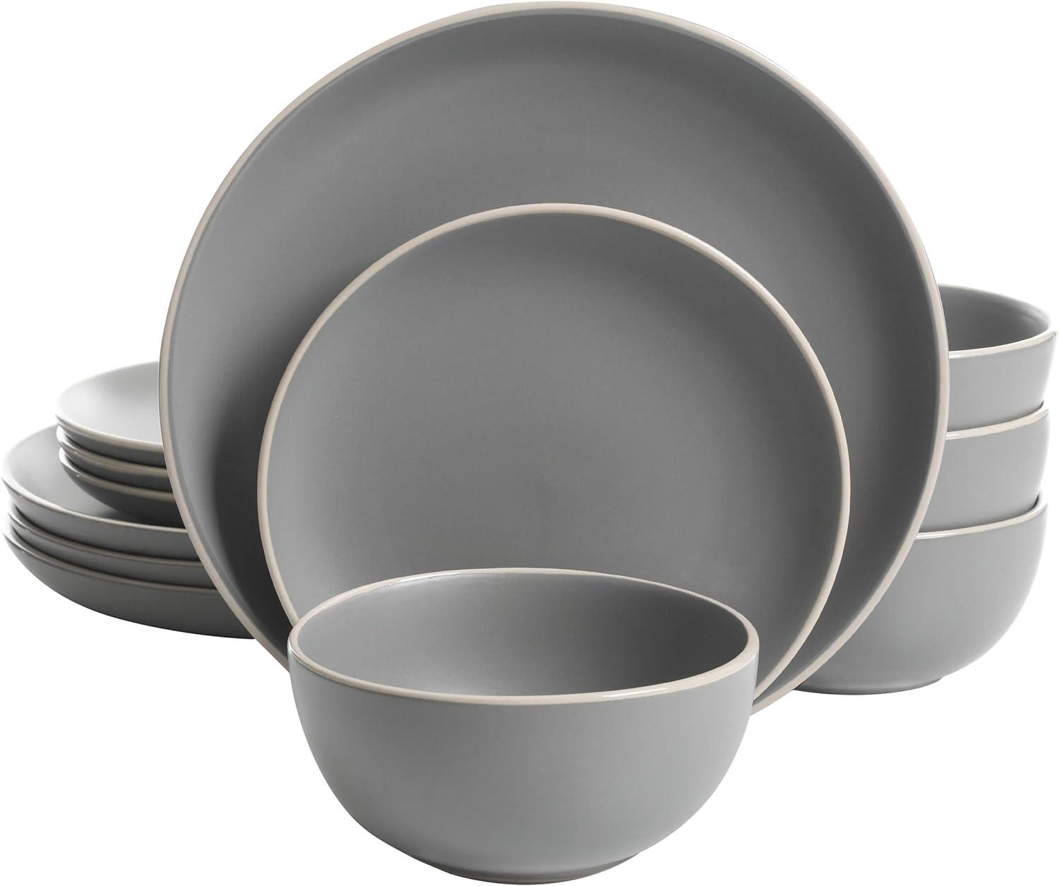 imageGibson Home Rockaway 12Piece Dinnerware Set Service for 4 Grey Matte GreyGold Rim