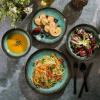 imageGibson Elite Mayfair Bay Embossed Double Bowl Dinnerware Set Service for 4 16pcs BlueGreen Lantern