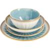 imageGibson Elite Mayfair Bay Embossed Double Bowl Dinnerware Set Service for 4 16pcs BlueLight Blue