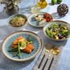 imageGibson Elite Mayfair Bay Embossed Double Bowl Dinnerware Set Service for 4 16pcs BlueLight Blue