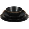 imageGibson Elite Mayfair Bay Embossed Double Bowl Dinnerware Set Service for 4 16pcs BlueMatte Black w Gold Rim