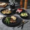 imageGibson Elite Mayfair Bay Embossed Double Bowl Dinnerware Set Service for 4 16pcs BlueMatte Black w Gold Rim