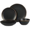 imageGibson Elite Mayfair Bay Embossed Double Bowl Dinnerware Set Service for 4 16pcs BlueMatte Black w Gold Rim