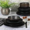 imageGibson Elite Mayfair Bay Embossed Double Bowl Dinnerware Set Service for 4 16pcs BlueMatte Black w Gold Rim