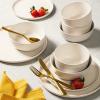 imageGibson Elite Mayfair Bay Embossed Double Bowl Dinnerware Set Service for 4 16pcs BlueSea Salt White