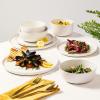 imageGibson Elite Mayfair Bay Embossed Double Bowl Dinnerware Set Service for 4 16pcs BlueSea Salt White