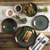 imageGibson Elite Mayfair Bay Embossed Double Bowl Dinnerware Set Service for 4 16pcs BlueTeal