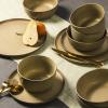 imageGibson Elite Mayfair Bay Embossed Double Bowl Dinnerware Set Service for 4 16pcs BlueToast Cream