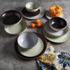 imageGibson Elite Rhinebeck Double Bowl Dinnerware Set Service for 4 16pcs White and BlackMint