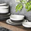 imageGibson Elite Rhinebeck Double Bowl Dinnerware Set Service for 4 16pcs White and BlackWhiteBlack