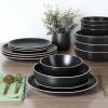 imageGibson Home Dinah 16 Piece Double Bowl Stoneware Embossed Speckled Dinnerware Set  Matte WhiteBlack
