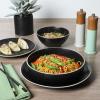 imageGibson Home Dinah 16 Piece Double Bowl Stoneware Embossed Speckled Dinnerware Set  Matte WhiteBlack