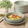 imageGibson Home Dinah 16 Piece Double Bowl Stoneware Embossed Speckled Dinnerware Set  Matte WhiteGreen