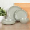 imageGibson Home Dinah 16 Piece Double Bowl Stoneware Embossed Speckled Dinnerware Set  Matte WhiteGreen