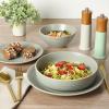imageGibson Home Dinah 16 Piece Double Bowl Stoneware Embossed Speckled Dinnerware Set  Matte WhiteGreen