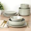 imageGibson Home Dinah 16 Piece Double Bowl Stoneware Embossed Speckled Dinnerware Set  Matte WhiteGreen
