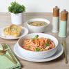 imageGibson Home Dinah 16 Piece Double Bowl Stoneware Embossed Speckled Dinnerware Set  Matte WhiteWhite