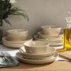 imageGibson Home Oslo Porcelain Chip and Scratch Resistant Dinnerware Set Service for 4 16pcs Plates and Bowls Dishes Sets WhiteTaupe Summer Shades