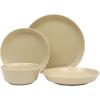 imageGibson Home Oslo Porcelain Chip and Scratch Resistant Dinnerware Set Service for 4 16pcs Plates and Bowls Dishes Sets WhiteTaupe Summer Shades