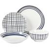 imageGibson Home Oslo Porcelain Chip and Scratch Resistant Dinnerware Set Service for 4 16pcs Plates and Bowls Dishes Sets WhiteWhite  Blue Decorated