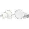 imageGibson Home Oslo Porcelain Chip and Scratch Resistant Dinnerware Set Service for 4 16pcs Plates and Bowls Dishes Sets WhiteWhite w Black Rim