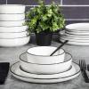 imageGibson Home Oslo Porcelain Chip and Scratch Resistant Dinnerware Set Service for 4 16pcs Plates and Bowls Dishes Sets WhiteWhite w Black Rim