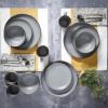 imageGibson Home Rockaway 12Piece Dinnerware Set Service for 4 Grey Matte GreyGold Rim