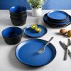 imageGibson Soho Lounge Sofia Coupe Stoneware Dinnerware Set Service for 4 12pcs BlackBlue