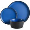 imageGibson Soho Lounge Sofia Coupe Stoneware Dinnerware Set Service for 4 12pcs BlackBlue