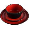 imageGibson Soho Lounge Sofia Coupe Stoneware Dinnerware Set Service for 4 12pcs BlackRed