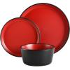 imageGibson Soho Lounge Sofia Coupe Stoneware Dinnerware Set Service for 4 12pcs BlackRed