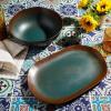 imageOprahs Favorite Things  Santorini Mist Double Bowl Terracotta Reactive Glaze Plates and Bowls Dinnerware Set  Amber Service for Four 16pcsAgave Blue