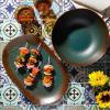 imageOprahs Favorite Things  Santorini Mist Double Bowl Terracotta Reactive Glaze Plates and Bowls Dinnerware Set  Amber Service for Four 16pcsAgave Blue