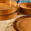 imageOprahs Favorite Things  Santorini Mist Double Bowl Terracotta Reactive Glaze Plates and Bowls Dinnerware Set  Amber Service for Four 16pcsAmber