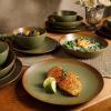 imageOprahs Favorite Things  Santorini Mist Double Bowl Terracotta Reactive Glaze Plates and Bowls Dinnerware Set  Amber Service for Four 16pcsCardamom Green