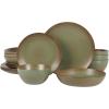 imageOprahs Favorite Things  Santorini Mist Double Bowl Terracotta Reactive Glaze Plates and Bowls Dinnerware Set  Amber Service for Four 16pcsCardamom Green