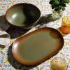 imageOprahs Favorite Things  Santorini Mist Double Bowl Terracotta Reactive Glaze Plates and Bowls Dinnerware Set  Amber Service for Four 16pcsCardamom Green