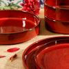 imageOprahs Favorite Things  Santorini Mist Double Bowl Terracotta Reactive Glaze Plates and Bowls Dinnerware Set  Amber Service for Four 16pcsGarnet Red